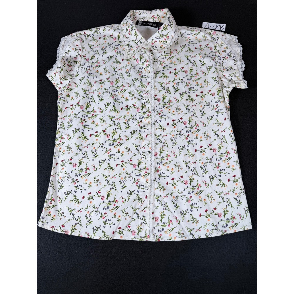 Citi-crazee Womens Floral Lace Trim Button Front Blouse White Petite Large PL